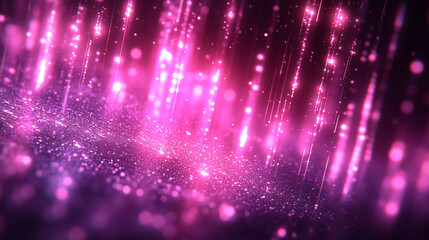 Abstract digital glitch effect with dark purple and green vertical stripes on black background showcasing motion blur and minimalistic modern design with bright tone and caption space for chaos


