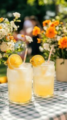 Refreshing Lemonade Drinks Outside on Sunny Day