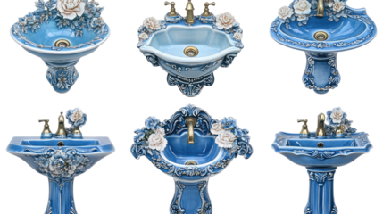 Elegant Collection of Ceramic Sinks With Faucet Designs Generative AI