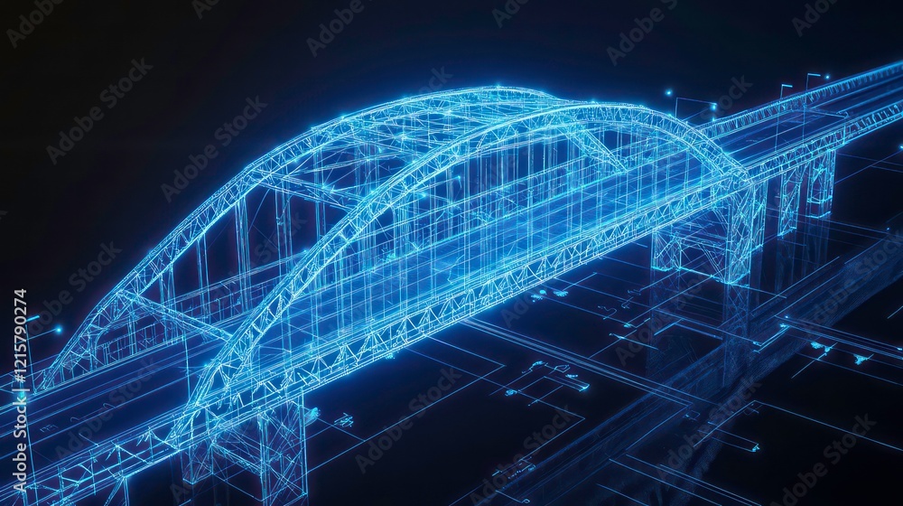 Aufkleber Wireframe model of a bridge, digital rendering.