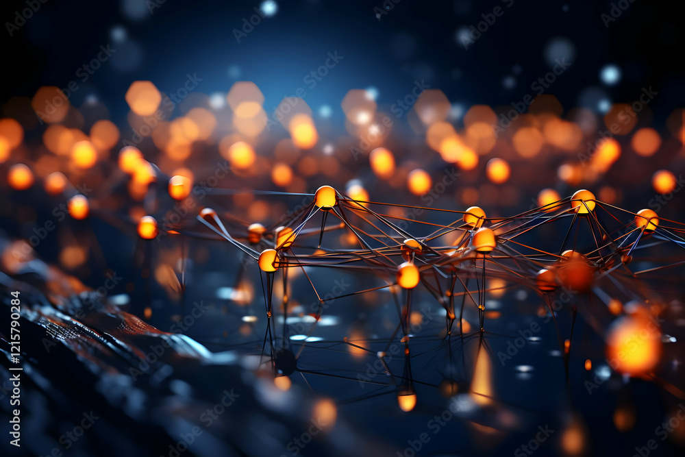 Poster network of illuminated nodes on dark surface