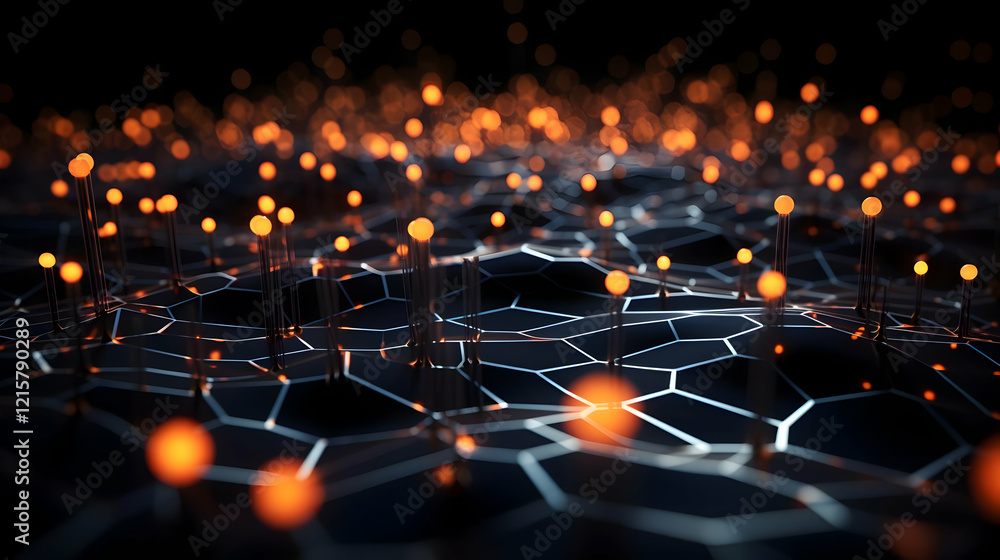 Poster network of illuminated nodes on dark grid