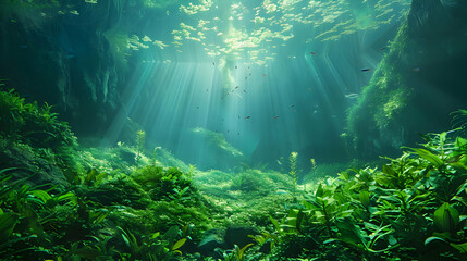 Obraz premium Sunlit Underwater Forest Sanctuary