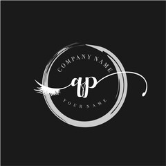 QP Elegant Circular Logo Design with Feather and Calligraphic Text