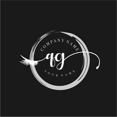 QG Elegant Circular Logo Design with Feather and Calligraphic Text