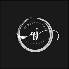 QJ Elegant Circular Logo Design with Feather and Calligraphic Text