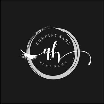 QH Elegant Circular Logo Design with Feather and Calligraphic Text