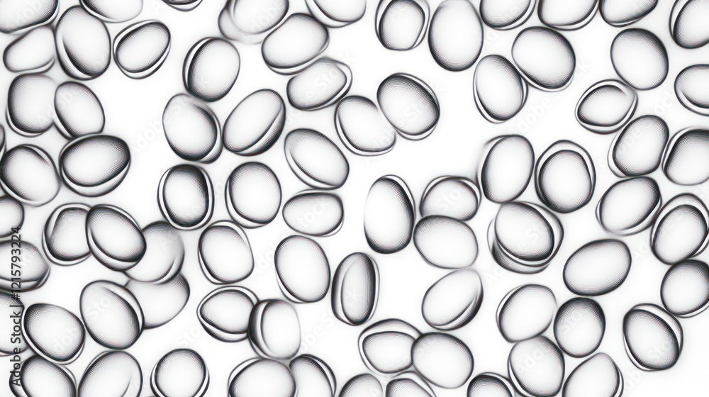 Poster abstract background of many floating oval shapes, resembling seeds or pills.