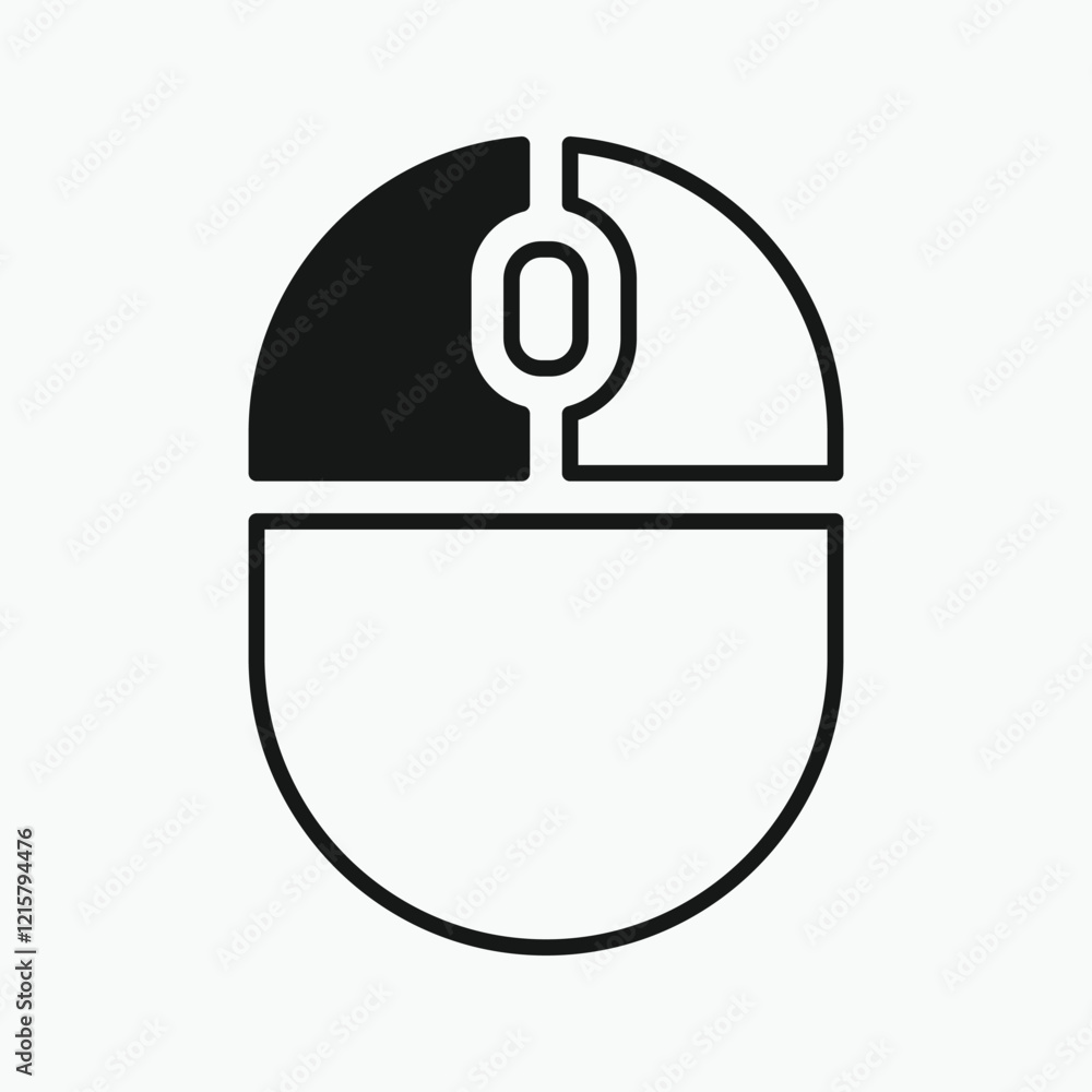 Poster left click computer mouse icon, illustrating different button presses. vector illustration.