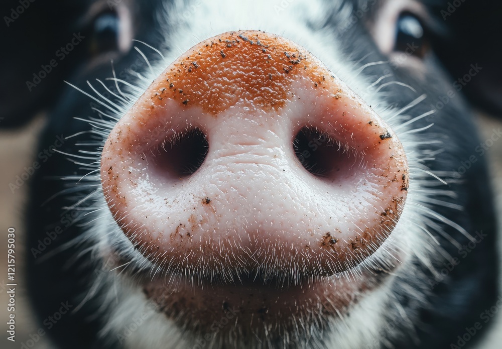 Poster close-up of a cow's nose capturing unique details of its texture, color, and environmental elements 