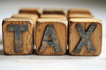 Wooden Blocks Spelling TAX: A Close-Up of Rustic Alphabet Cubes
