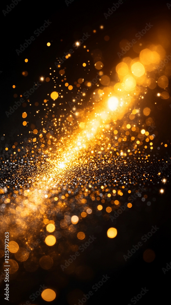 Poster digital background with flowing gold, silver, and white data waves glowing with light particles on a