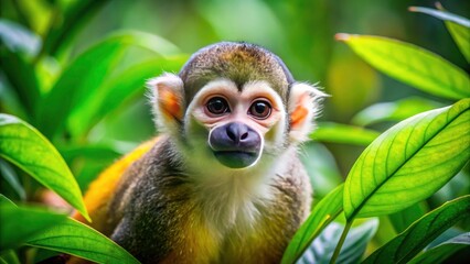 Obraz premium Adorable Squirrel Monkey Amazon Rainforest Photo - Wildlife Photography Documentary Style