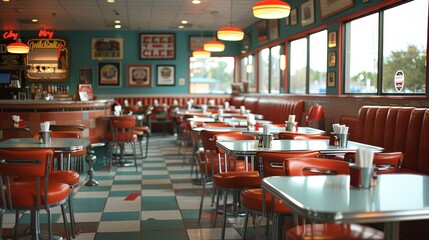 Fototapeta premium An Iconic 1950s American Burger Joint Interior with Retro Charm and Style