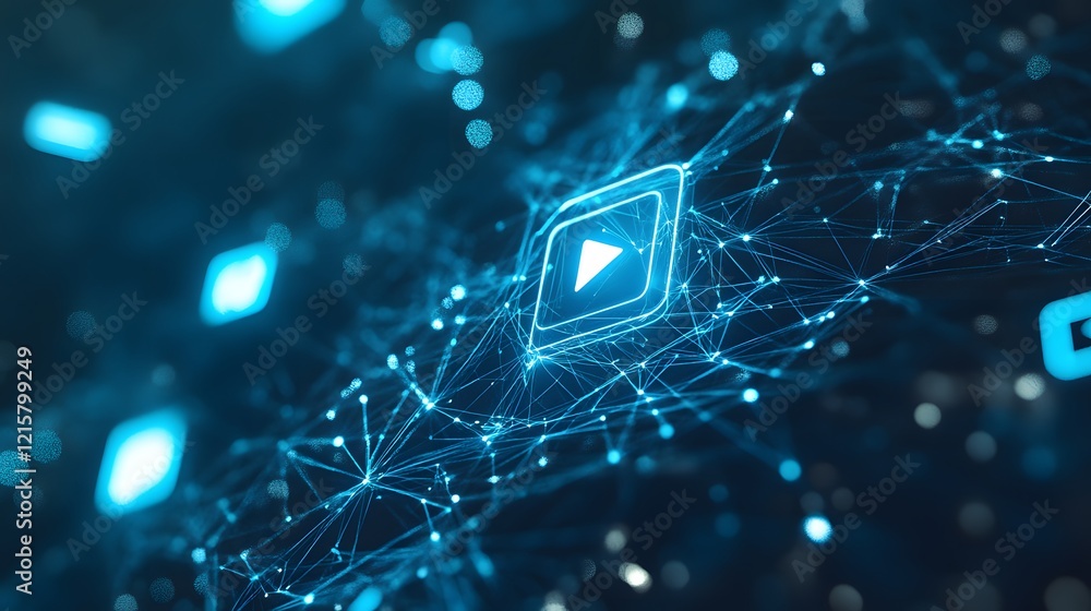 Poster digital play button network connection abstract