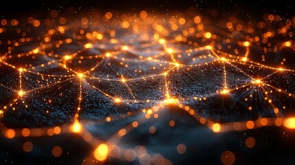 Obraz premium Abstract Network of Glowing Particles and Lines Depicting Connections and Data Flow
