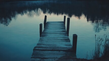 Obraz premium Serene Wooden Dock Over Calm Water at Dusk