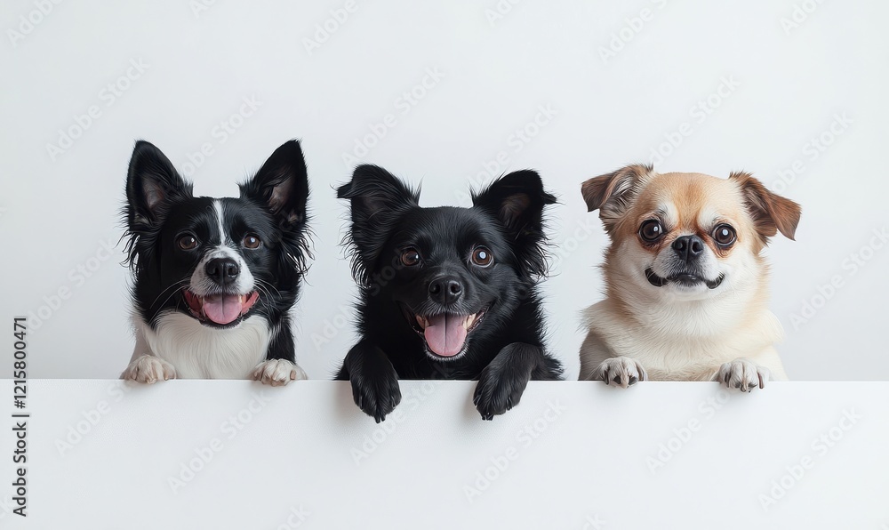Poster happy dogs displaying joyful expressions against a light background with playful attitudes capturing