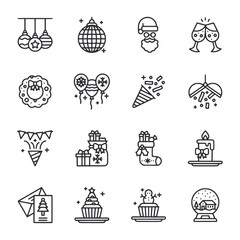 A set of Christmas icons including a wreath, a tree, a snowman, a Santa Claus