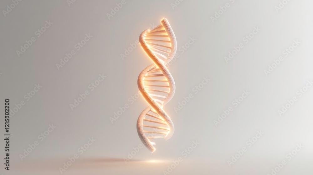 Poster Glowing white DNA double helix model on light background.