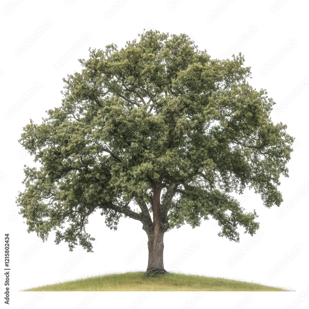 Poster large. lush tree with a broad canopy and a sturdy trunk. standing on a grassy area the tree's leaves