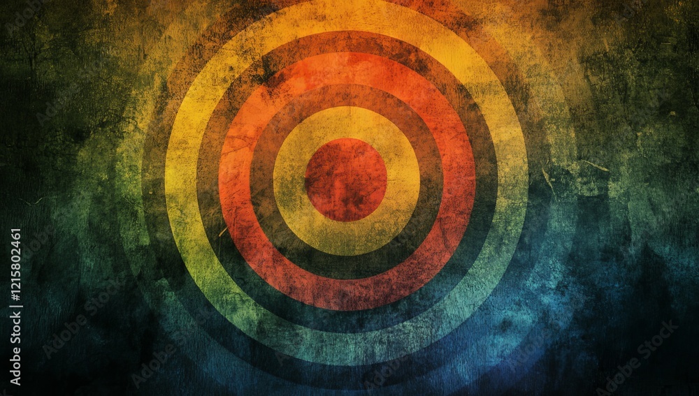 Poster grunge textured concentric circles target background.