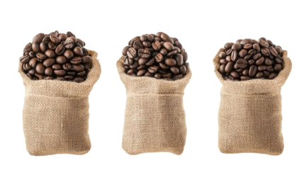 Coffee Beans in Sacks on Clear Background Generative AI