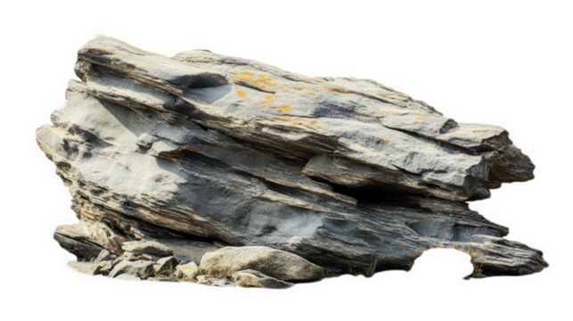 large. rugged rock formation with a textured surface. showcasing natural geological patterns and a few patches of greenery at its base it appears to be a natural element suitable for outdoor settings