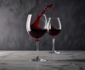 Naklejka premium Glass filled with deep red wine, overflowing slightly , tableware, glass, flowing