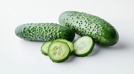 a few sliced cucumbers on a white background