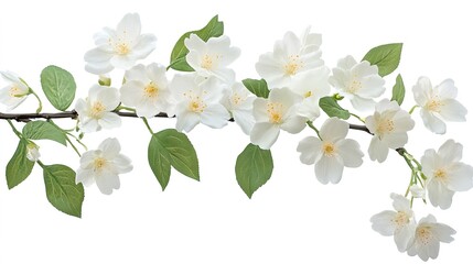 Obraz premium Close-up of cherry blossoms Jasmine flower, isolated on white background. White flower branch
