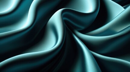 Fototapeta premium A photorealistic 3D render of smooth, flowing fabric in elegant teal hues, capturing soft folds and gentle light reflections with a luxurious, silky texture.