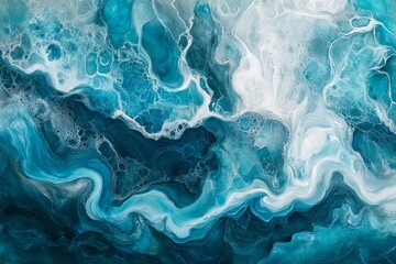 Obraz premium Abstract ocean-like fluid art with swirling teal, white, and grey patterns.