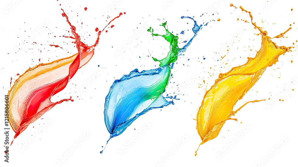 Poster colorful splashes of liquid create dynamic patterns generative ai