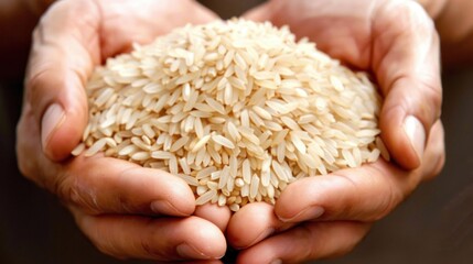 view of hands holding rice