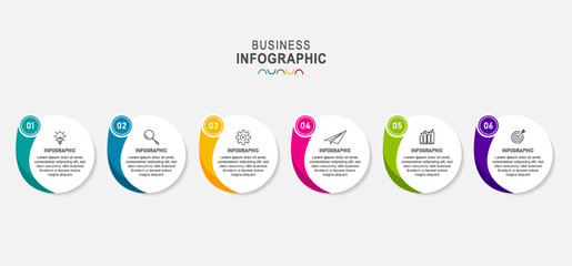 business infographic template, flat design with icon and 6 option or step