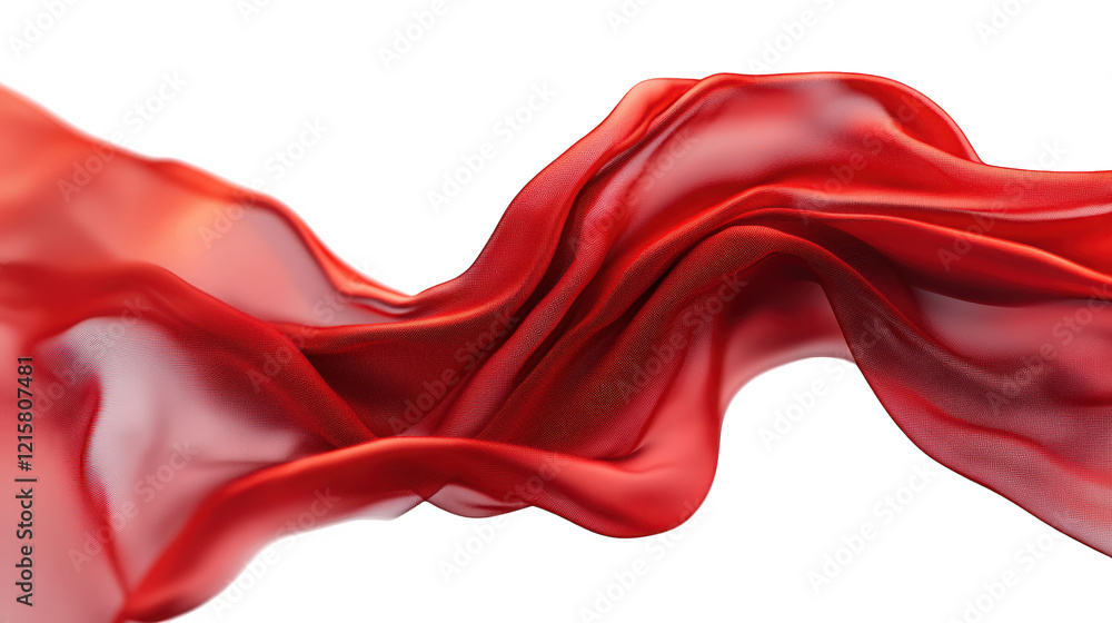 Poster flowing red fabric. showcasing soft. translucent waves that create a sense of movement and elegance 