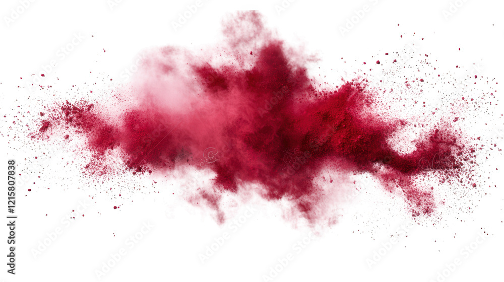 Poster vibrant explosion of red powder or pigment against a white background. creating a dynamic and artist
