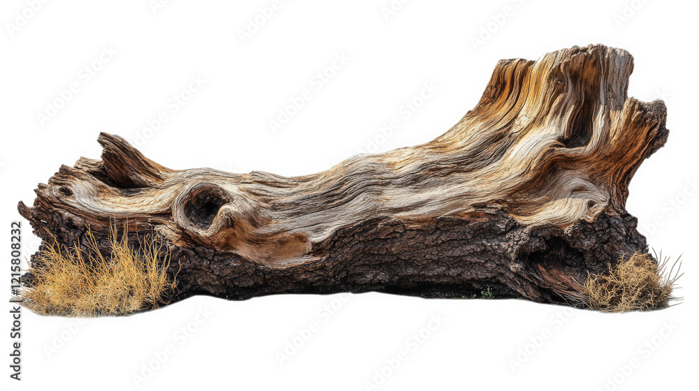 Poster a large. weathered piece of driftwood. showcasing intricate textures and patterns in its surface. se