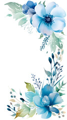 Digital vintage watercolor blue flowers abstract graphic poster background