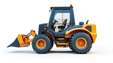 Skid steer loader isolated on white background. Compact construction equipment for working in confined conditions. futuristic illustration