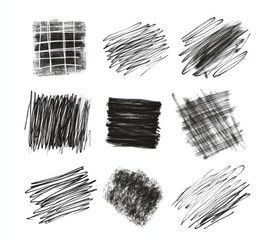 Nine hand-drawn texture swatches; lines, scribbles, grids.