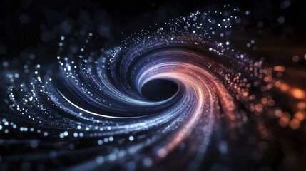 Abstract cosmic vortex with glowing particles in dynamic swirl pattern