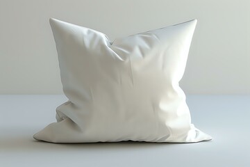 White square pillow with natural folds and wrinkles on light background, perfect for interior design, bedding and home decor projects, isolated product photography.