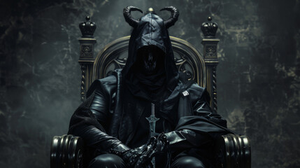 Sinister Figure Seated on Throne Embodies Power and Darkness in Gothic Style
