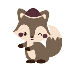 vector cartoon animal fox sitting wearing a warm scarf while smiling and closing his eyes