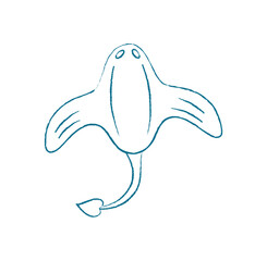 Chalk silhouette marine creature. Unique doodle fish design in ocean context. Underwater world, aquatic visual style, ideal for summer themes and educational materials.