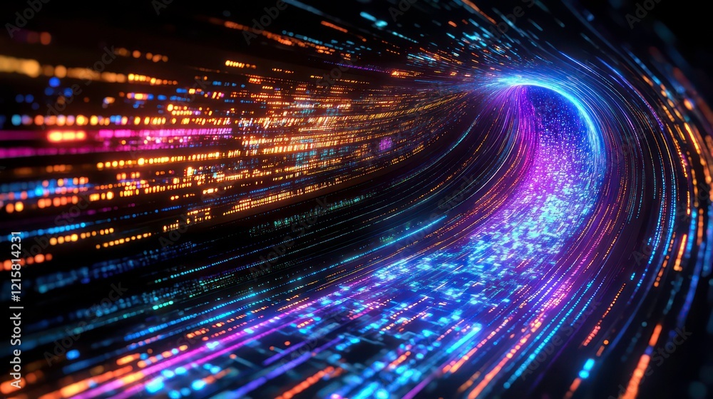 Aufkleber Abstract digital tunnel of colorful light streaks and data streams.