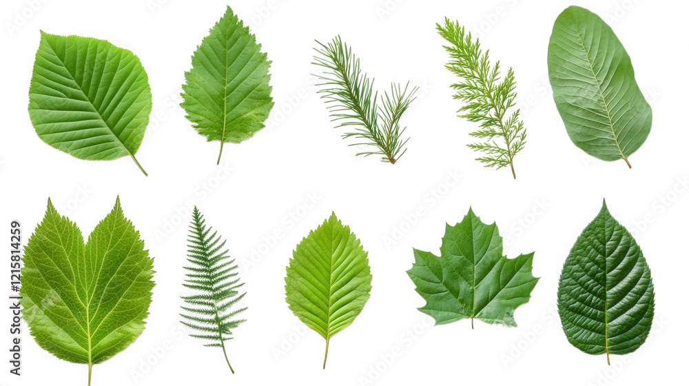 Poster a variety of green leaves arranged in a grid pattern. showcasing different shapes and textures it se