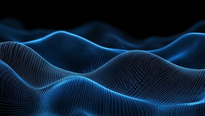 Obraz premium Abstract blue digital wave pattern on black background.